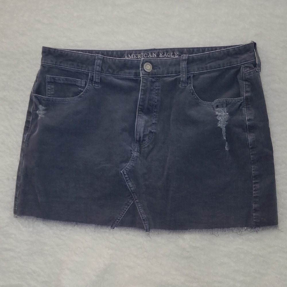 American Eagle Outfitters Dark Gray Distressed Corduroy Mini Skirt size 14